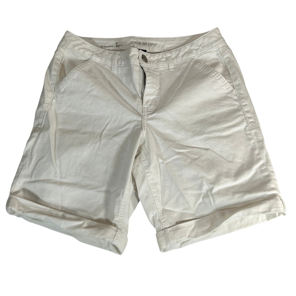 Lane Bryant Genius Fit White Bermuda Denim Shorts Womens 14 Stretch Cuffed
